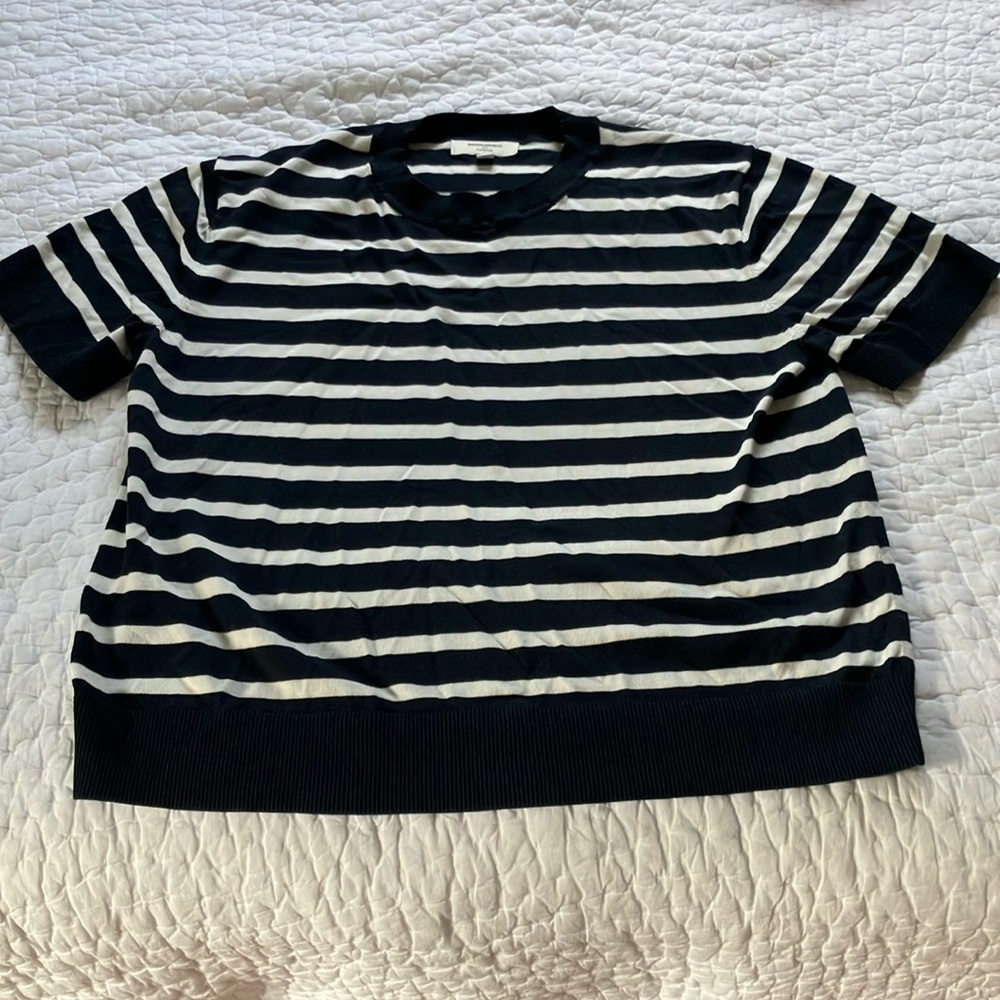 Banana Republic Navy and White Striped Short Sleeved Sweater